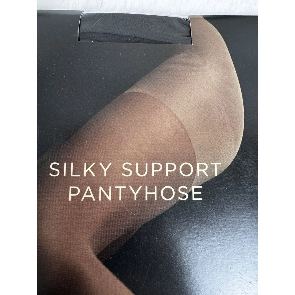 New Talbots Silky Support Pantyhose Black Control Top Sheer Toe Size 2X‎